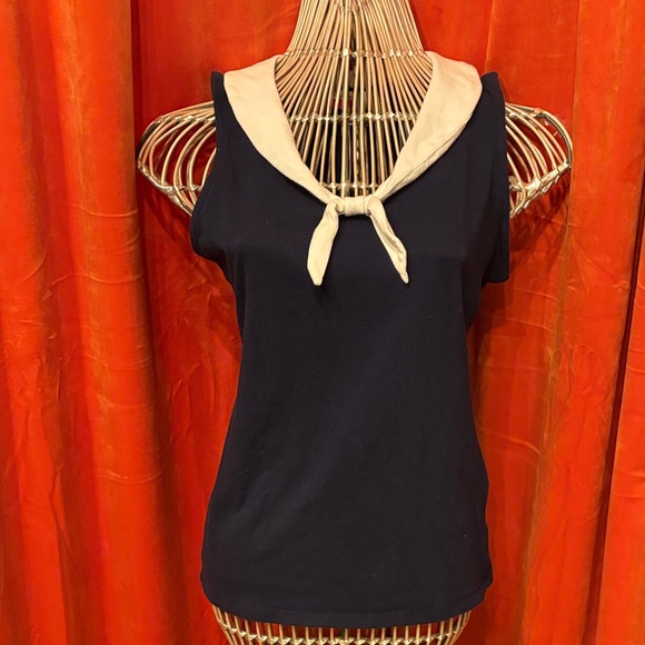 Tops - Navy and white Sleeveless Sailor Top
